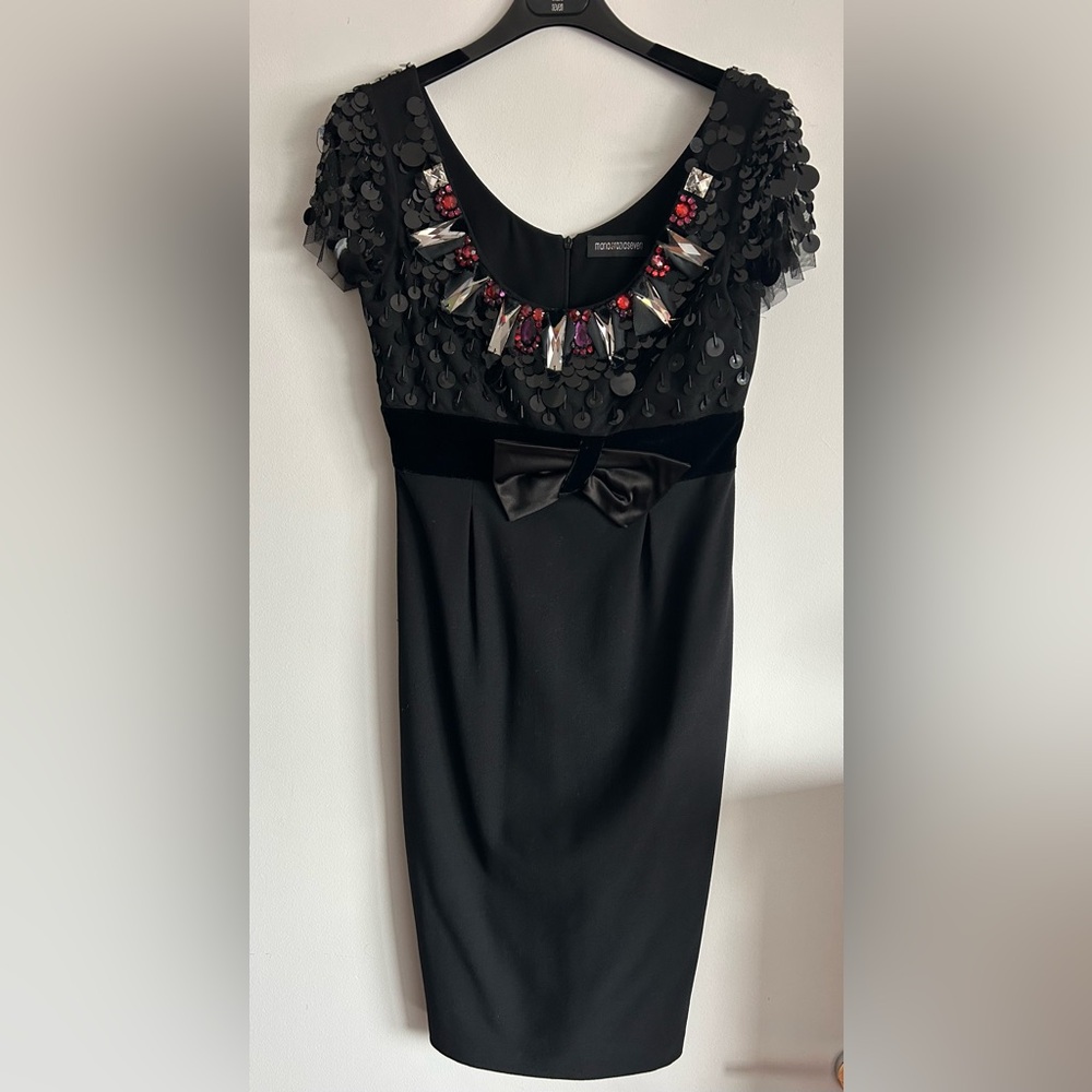 Maracraziaseveri | Elegant Black Sheath Dress with Embellished Neckline